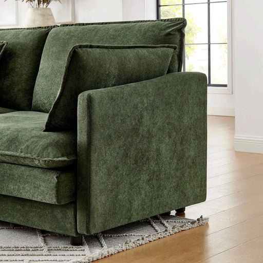 Modern Home Living Room L-Shaped Sectional Sofa Couches with Ottoman, Convertible Oversized 4 Seater Couch Towel Fabric, Green Default -DTYStore
