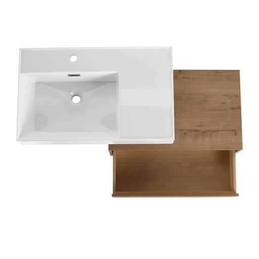 Modern Imitative Oak 30-Inch Wall-Mounted Bathroom Vanity with Resin Sink and Side Cabinet Default -DTYStore
