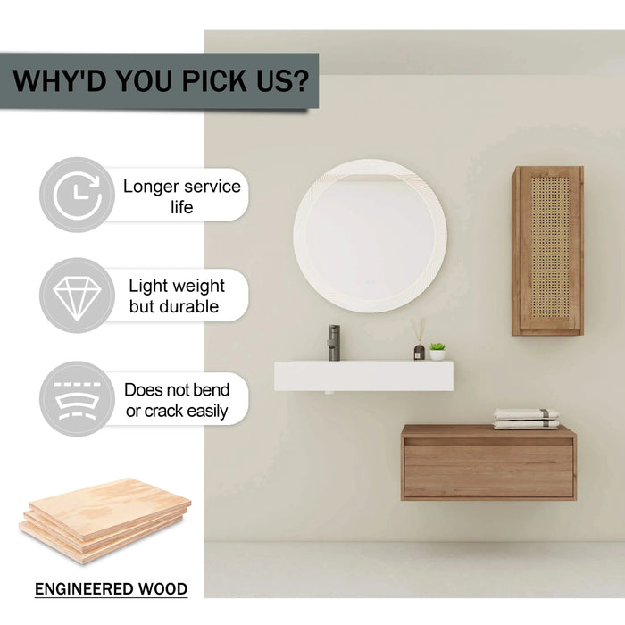 Modern Imitative Oak 30-Inch Wall-Mounted Bathroom Vanity with Resin Sink and Side Cabinet Default -DTYStore