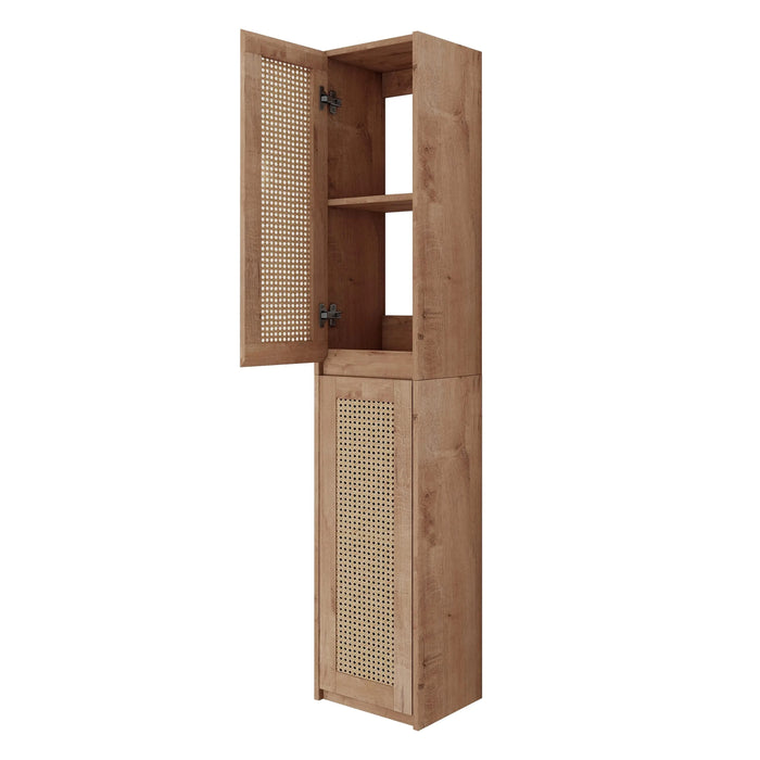 Modern Imitative Oak Wall-Mounted Bathroom Vanity with Resin Sink & Two Side Cabinet, Soft Close Drawer, 30 Inch Default -DTYStore