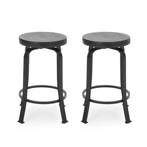 Modern Industrial Counter Stool Set with Swivel Function in Black Wood and Metal, 24.25 Inches Default -DTYStore