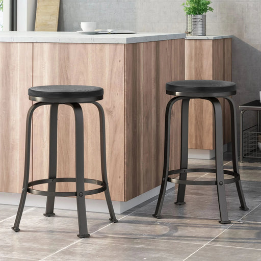 Modern Industrial Counter Stool Set with Swivel Function in Black Wood and Metal, 24.25 Inches Default -DTYStore