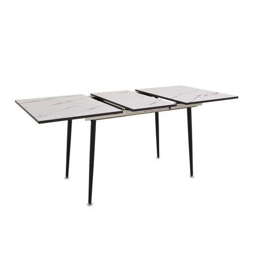 Modern Industrial Expandable Dining Table 47' to 63' with Marble Pattern MDF Top and Black Metal Legs, Default -DTYStore