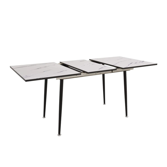 Modern Industrial Expandable Dining Table 47' to 63' with Marble Pattern MDF Top and Black Metal Legs, Default -DTYStore
