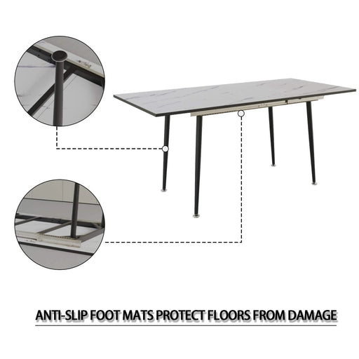 Modern Industrial Expandable Dining Table 47' to 63' with Marble Pattern MDF Top and Black Metal Legs, Default -DTYStore