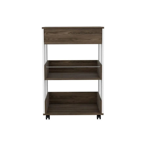 Modern Kitchen Cart 35' H, Four Casters, Three Shelves, White / Dark Walnut Default -DTYStore