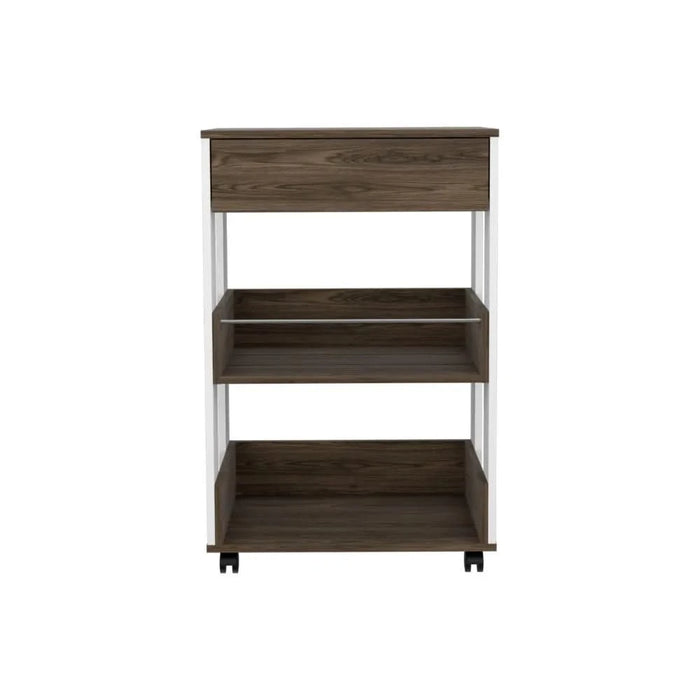Modern Kitchen Cart 35' H, Four Casters, Three Shelves, White / Dark Walnut Default -DTYStore