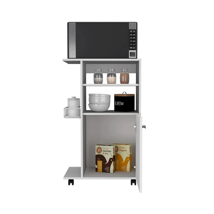 Modern Kitchen Cart 39' H, Single Door Cabinet, Four Wheels, One Side Shelf, White Default -DTYStore