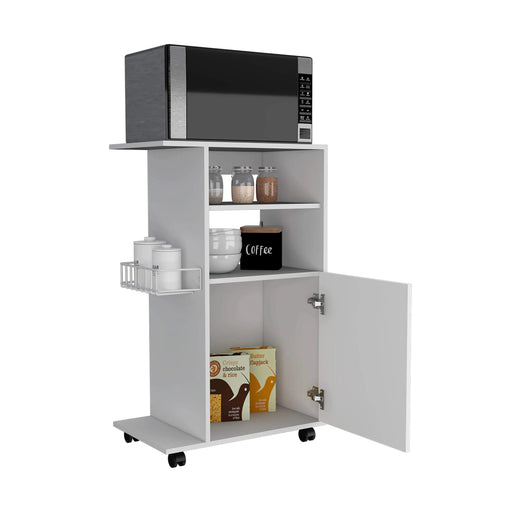 Modern Kitchen Cart 39' H, Single Door Cabinet, Four Wheels, One Side Shelf, White Default -DTYStore