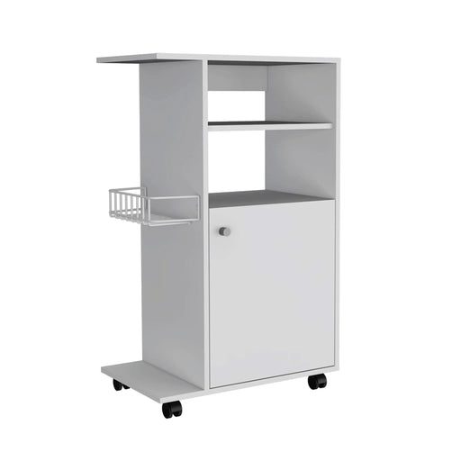 Modern Kitchen Cart 39' H, Single Door Cabinet, Four Wheels, One Side Shelf, White Default -DTYStore