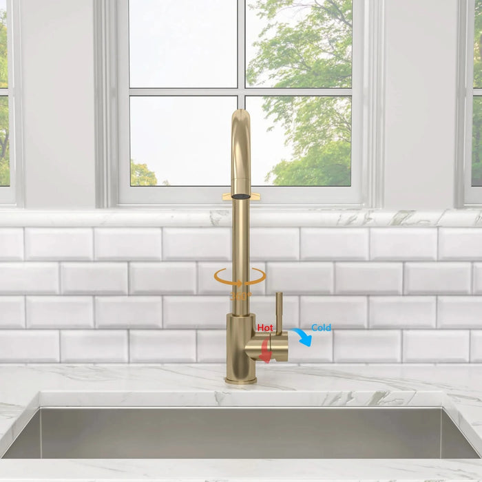 Modern Kitchen Sink Faucet with Single Handle Gold Finish Stainless Steel 14.8'' Height- DTY Store