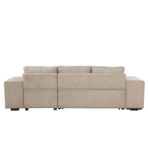 Modern L-Shape 3 Seat Reversible Sectional Couch with Pull Out Sleeper, Storage Chaise & 2 Stools, Cream, Linen Chenille Default -DTYStore