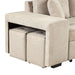 Modern L-Shape 3 Seat Reversible Sectional Couch with Pull Out Sleeper, Storage Chaise & 2 Stools, Cream, Linen Chenille Default -DTYStore