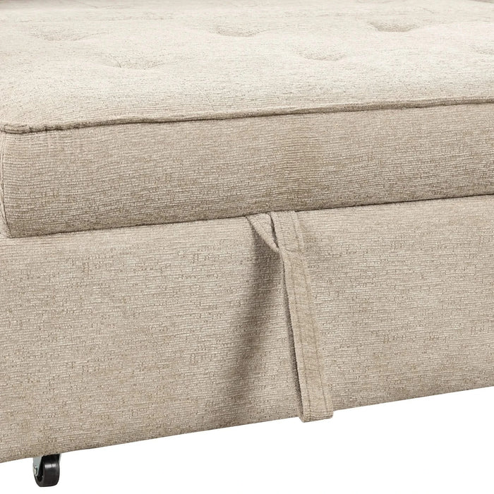 Modern L-Shape 3 Seat Reversible Sectional Couch with Pull Out Sleeper, Storage Chaise & 2 Stools, Cream, Linen Chenille Default -DTYStore