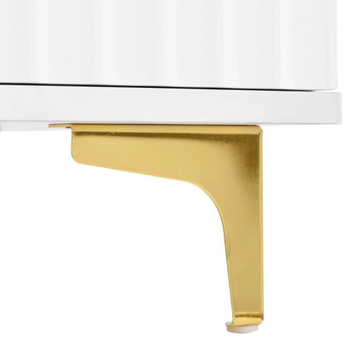 Modern Large Storage Hall Tree with Bench, Multifunctional Storage Bench with High Gloss Fluted Doors, Luxurious Coat Rack with 6 Gold Hooks and Legs for Entryway, Living Room, White Default -DTYStore