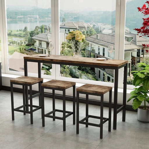 Modern Long Dining Table Set with 3 Stools, Easy Assembly, Natural Finish, MDF and Metal Construction Default -DTYStore