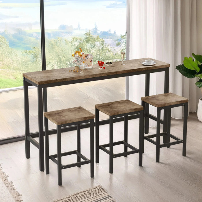 Modern Long Dining Table Set with 3 Stools, Easy Assembly, Natural Finish, MDF and Metal Construction Default -DTYStore