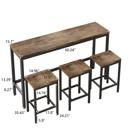 Modern Long Dining Table Set with 3 Stools, Easy Assembly, Natural Finish, MDF and Metal Construction Default -DTYStore
