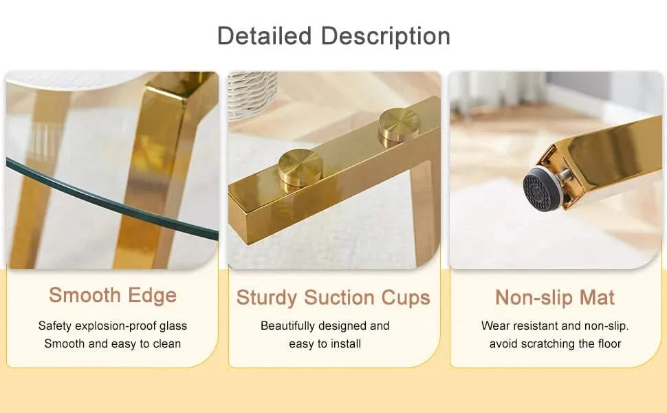 Modern Luxurious Round Tempered Glass Dining Table with Gold 7-Shaped Metal Legs,suitable for family meals, office conferences, or as a casual coffee table for various occasions.36*36*29.5 Default -DTYStore