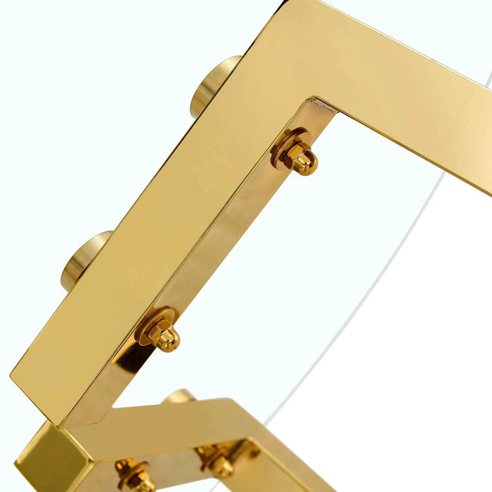 Modern Luxurious Round Tempered Glass Dining Table with Gold 7-Shaped Metal Legs,suitable for family meals, office conferences, or as a casual coffee table for various occasions.36*36*29.5 Default -DTYStore