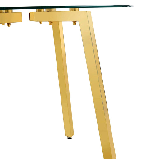 Modern Luxurious Round Tempered Glass Dining Table with Gold 7-Shaped Metal Legs,suitable for family meals, office conferences, or as a casual coffee table for various occasions.36*36*29.5 Default -DTYStore
