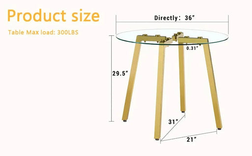 Modern Luxurious Round Tempered Glass Dining Table with Gold 7-Shaped Metal Legs,suitable for family meals, office conferences, or as a casual coffee table for various occasions.36*36*29.5 Default -DTYStore