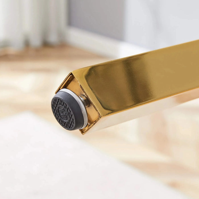 Modern Luxurious Round Tempered Glass Dining Table with Gold 7-Shaped Metal Legs,suitable for family meals, office conferences, or as a casual coffee table for various occasions.36*36*29.5 Default -DTYStore