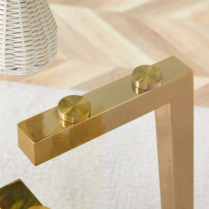 Modern Luxurious Round Tempered Glass Dining Table with Gold 7-Shaped Metal Legs,suitable for family meals, office conferences, or as a casual coffee table for various occasions.36*36*29.5 Default -DTYStore
