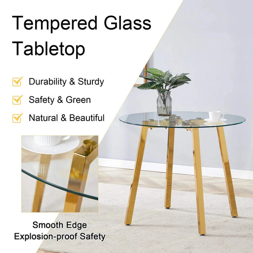 Modern Luxurious Round Tempered Glass Dining Table with Gold 7-Shaped Metal Legs,suitable for family meals, office conferences, or as a casual coffee table for various occasions.36*36*29.5 Default -DTYStore