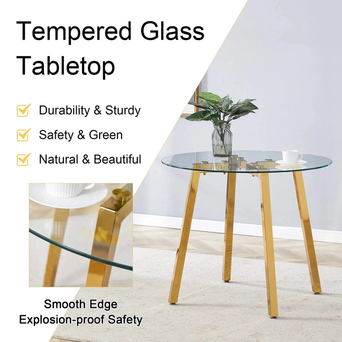 Modern Luxurious Round Tempered Glass Dining Table with Gold 7-Shaped Metal Legs,suitable for family meals, office conferences, or as a casual coffee table for various occasions.36*36*29.5 Default -DTYStore