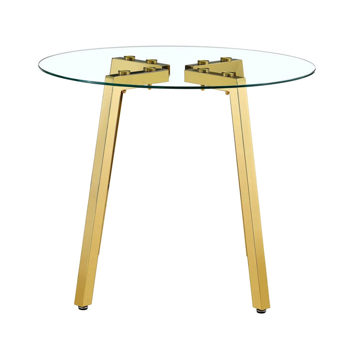 Modern Luxurious Round Tempered Glass Dining Table with Gold 7-Shaped Metal Legs,suitable for family meals, office conferences, or as a casual coffee table for various occasions.36*36*29.5 Default -DTYStore