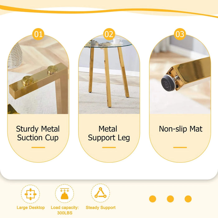 Modern Luxurious Round Tempered Glass Dining Table with Gold 7-Shaped Metal Legs,suitable for family meals, office conferences, or as a casual coffee table for various occasions.36*36*29.5 Default -DTYStore