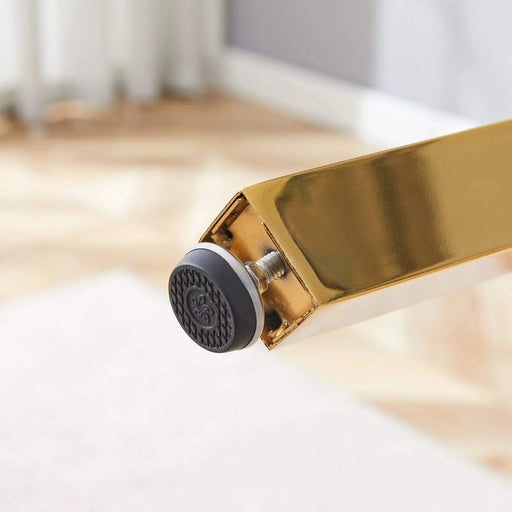 Modern Luxurious Round Tempered Glass Dining Table with Gold 7-Shaped Metal Legs,suitable for family meals, office conferences, or as a casual coffee table for various occasions.47.3*47.3*29.5 Default -DTYStore