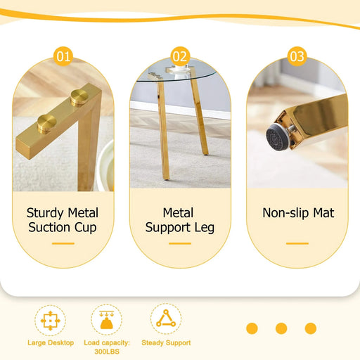 Modern Luxurious Round Tempered Glass Dining Table with Gold 7-Shaped Metal Legs,suitable for family meals, office conferences, or as a casual coffee table for various occasions.47.3*47.3*29.5 Default -DTYStore