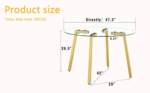 Modern Luxurious Round Tempered Glass Dining Table with Gold 7-Shaped Metal Legs,suitable for family meals, office conferences, or as a casual coffee table for various occasions.47.3*47.3*29.5 Default -DTYStore