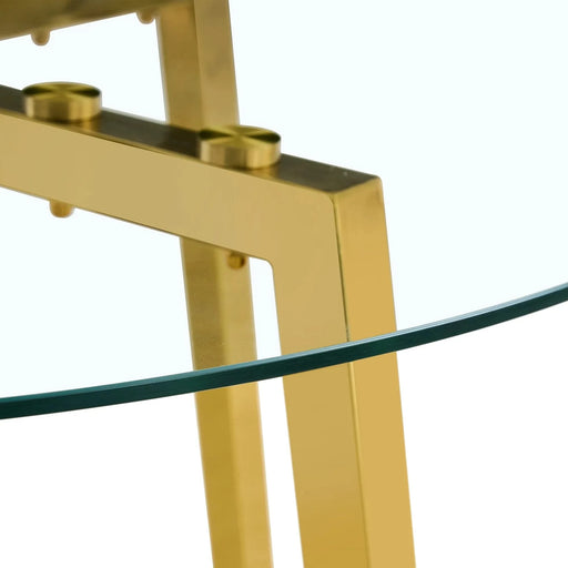 Modern Luxurious Round Tempered Glass Dining Table with Gold 7-Shaped Metal Legs,suitable for family meals, office conferences, or as a casual coffee table for various occasions.47.3*47.3*29.5 Default -DTYStore