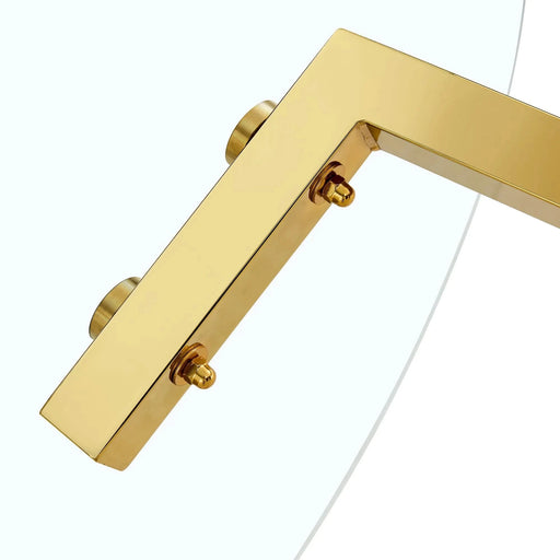 Modern Luxurious Round Tempered Glass Dining Table with Gold 7-Shaped Metal Legs,suitable for family meals, office conferences, or as a casual coffee table for various occasions.47.3*47.3*29.5 Default -DTYStore