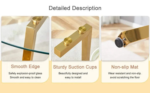 Modern Luxurious Round Tempered Glass Dining Table with Gold 7-Shaped Metal Legs,suitable for family meals, office conferences, or as a casual coffee table for various occasions.47.3*47.3*29.5 Default -DTYStore