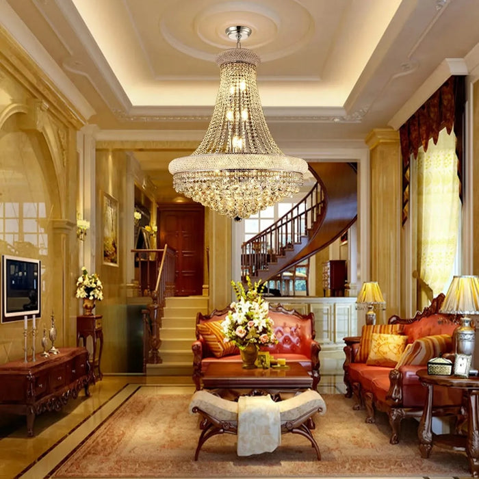 Modern Luxury K9 Crystal French Empire Chandelier Ceiling Light for Dining Room Bedroom 28.00 in Chrome -DTYStore