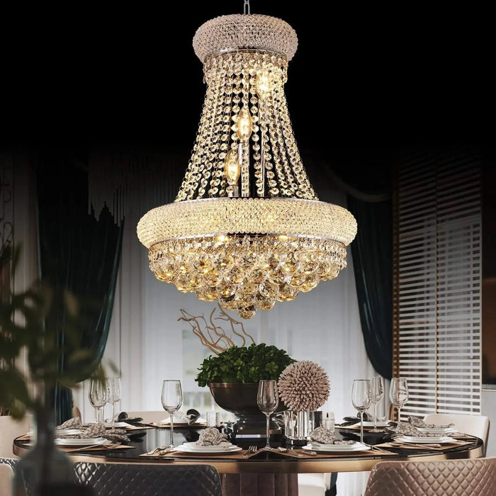 Modern Luxury K9 Crystal French Empire Chandelier Ceiling Light for Dining Room Bedroom 18.90 in Chrome -DTYStore