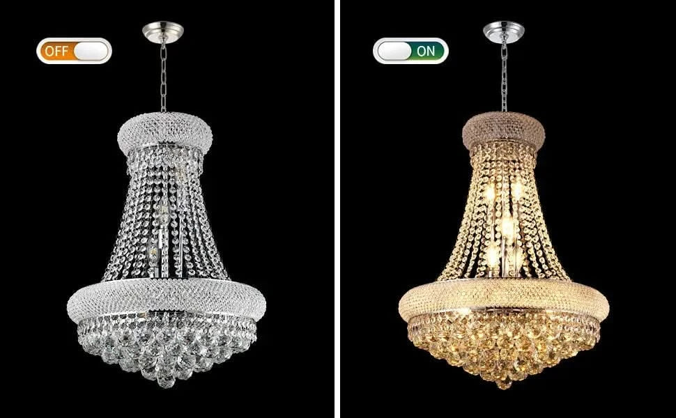 Modern Luxury K9 Crystal French Empire Chandelier Ceiling Light for Dining Room Bedroom 18.90 in Chrome -DTYStore