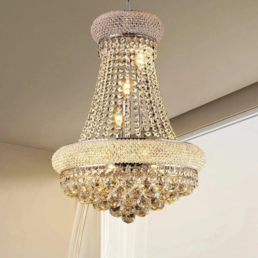 Modern Luxury K9 Crystal French Empire Chandelier Ceiling Light for Dining Room Bedroom 18.90 in Chrome -DTYStore
