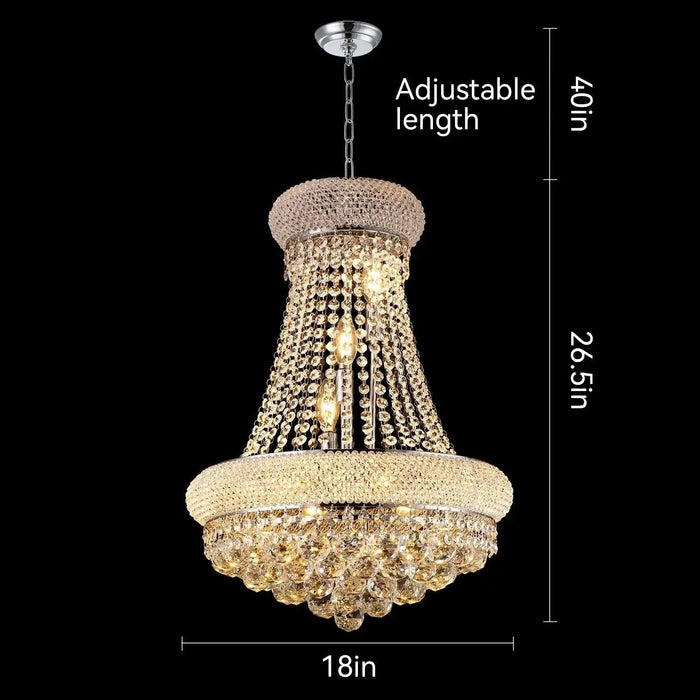Modern Luxury K9 Crystal French Empire Chandelier Ceiling Light for Dining Room Bedroom 18.90 in Chrome -DTYStore