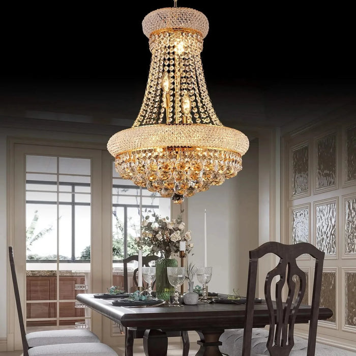 Modern Luxury K9 Crystal French Empire Chandelier Ceiling Light for Dining Room Bedroom 18.90 in Gold -DTYStore