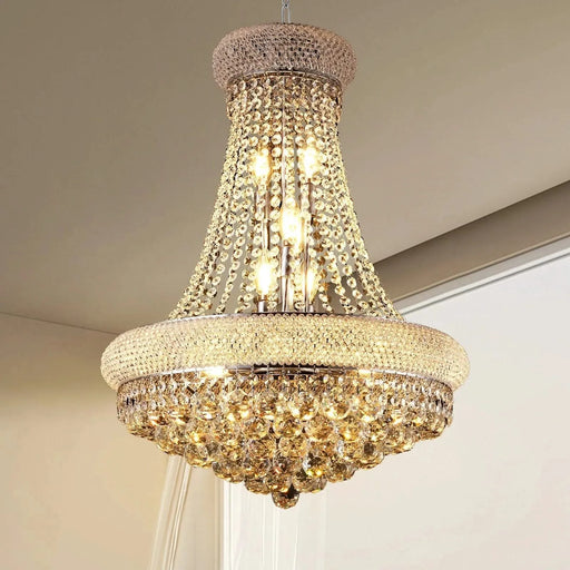 Modern Luxury K9 Crystal French Empire Chandelier Ceiling Light for Dining Room Bedroom 22.05 in Chrome -DTYStore