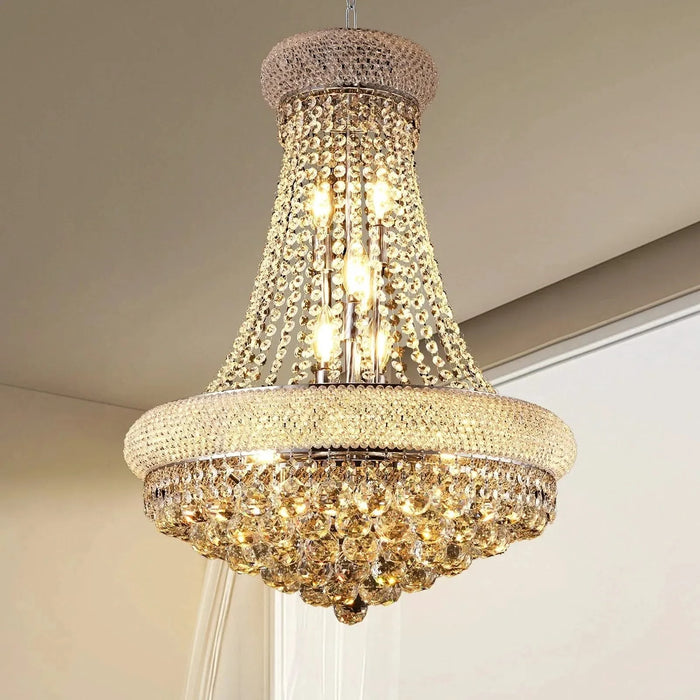 Modern Luxury K9 Crystal French Empire Chandelier Ceiling Light for Dining Room Bedroom 22.05 in Chrome -DTYStore