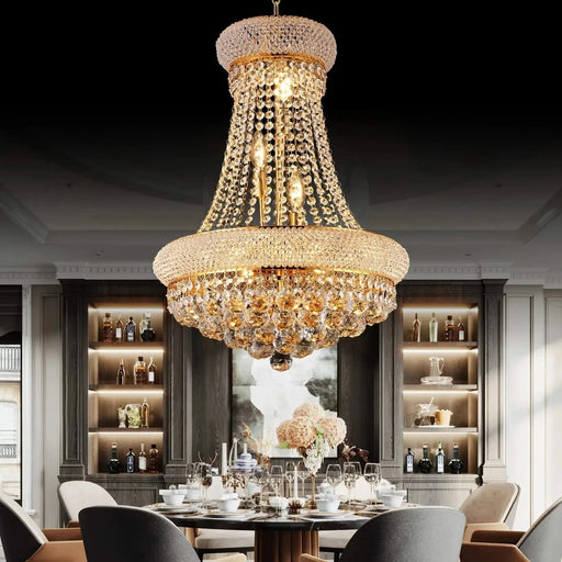 Modern Luxury K9 Crystal French Empire Chandelier Ceiling Light for Dining Room Bedroom 18.90 in Gold -DTYStore