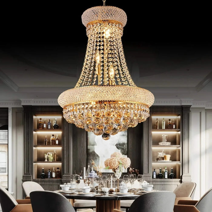 Modern Luxury K9 Crystal French Empire Chandelier Ceiling Light for Dining Room Bedroom 18.90 in Gold -DTYStore