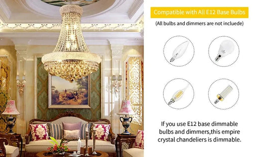 Modern Luxury K9 Crystal French Empire Chandelier Ceiling Light for Dining Room Bedroom 22.05 in Chrome -DTYStore