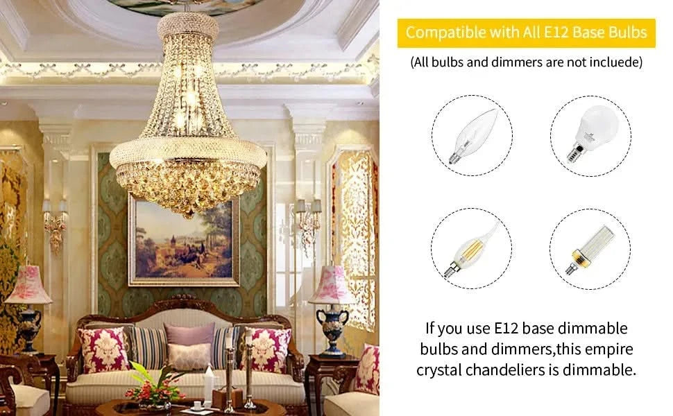 Modern Luxury K9 Crystal French Empire Chandelier Ceiling Light for Dining Room Bedroom 22.05 in Chrome -DTYStore